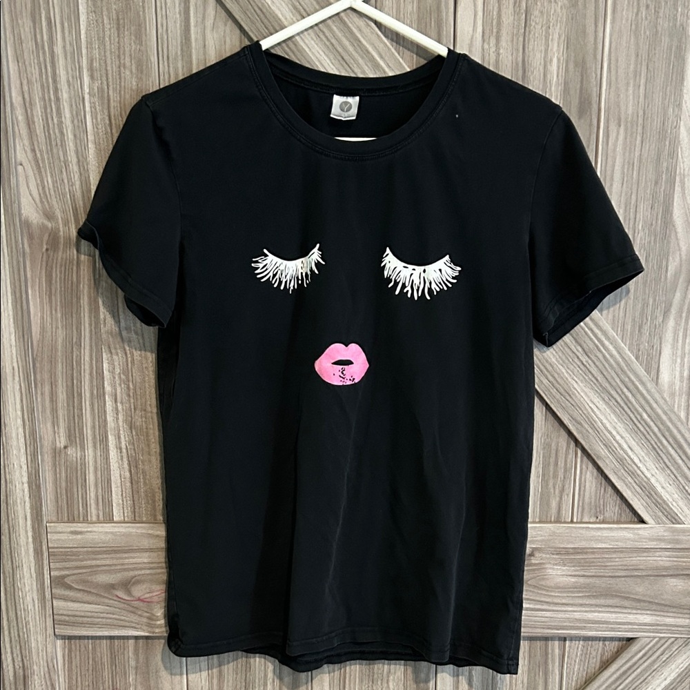 Studio Y Black Tee with Pink and White Graphic